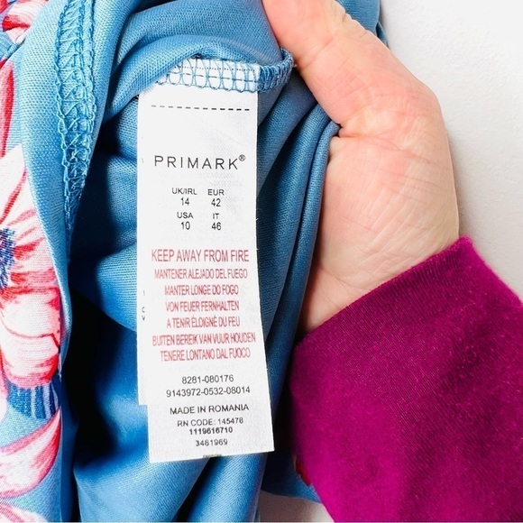 Primark Blue Floral Shift Tropical Swing Dress Size 10 - Picture 9 of 14